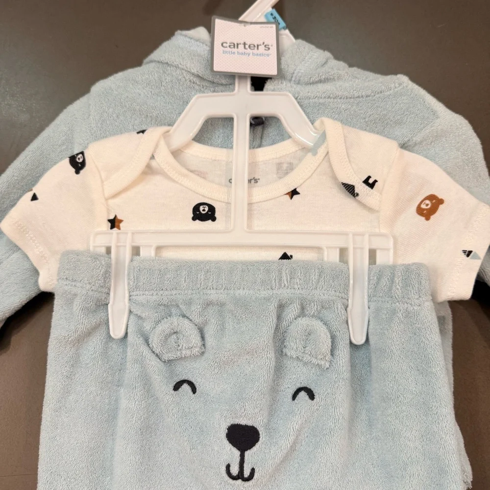 NWT Carter's Light Blue Bear Hoodie Set - Size 6m